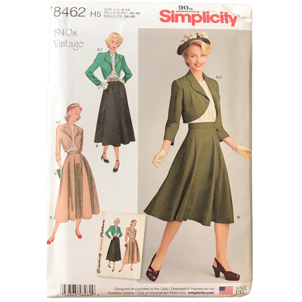 Simplicity 1940s Style Blouse Skirt Bolero Pattern 8462 Size 6-14 Halloween